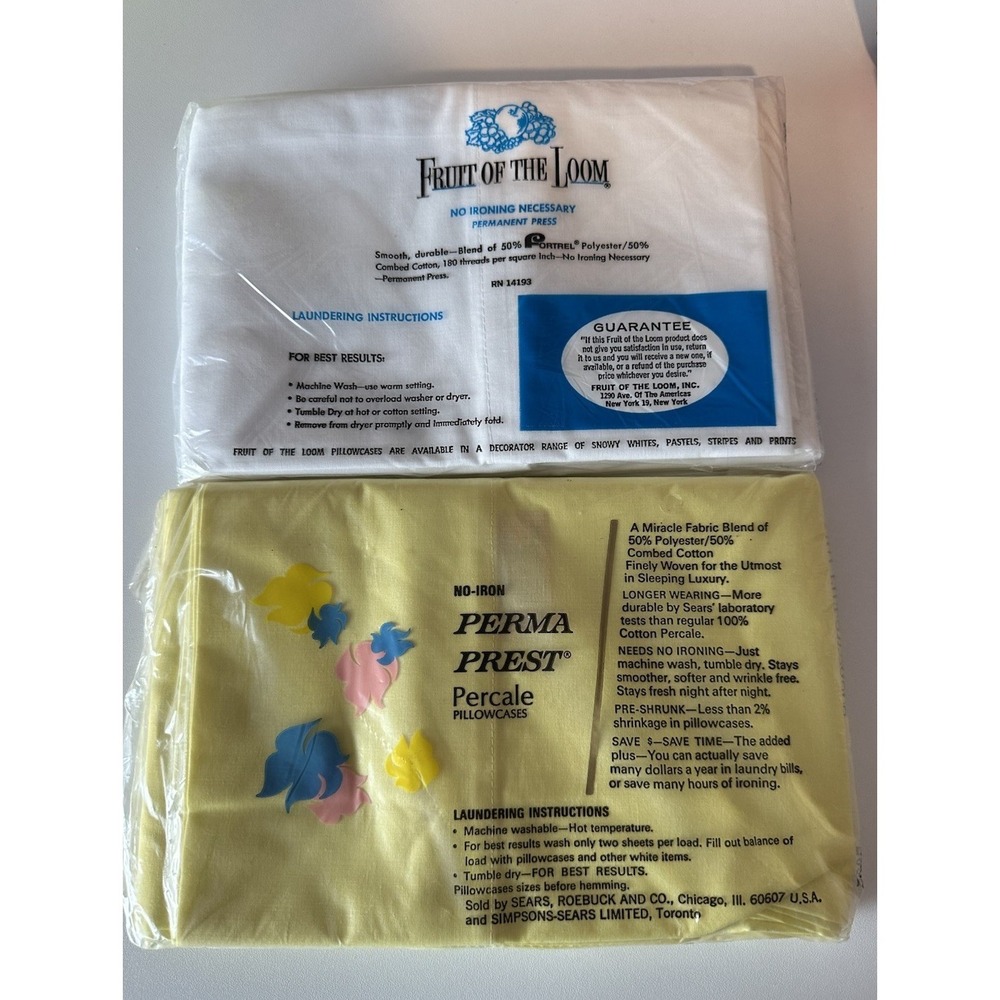 Vintage Fruit of the Loom And Sears Full Size Pillowcases 2 Pack New Old Stock